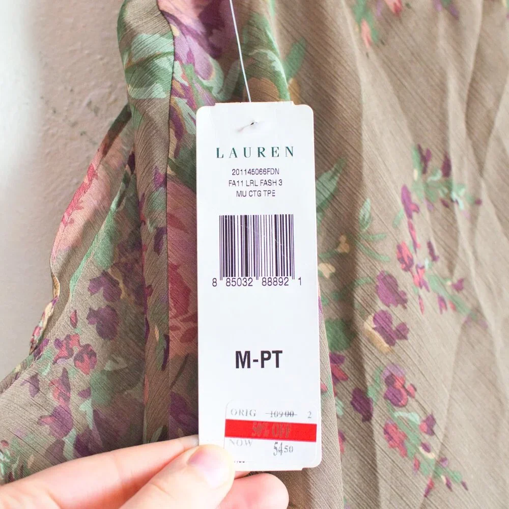NWT Ralph Lauren Polyester Floral Midi Skirt in Earth Tones MP - Picture 6 of 9